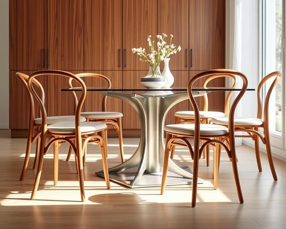 moderne Esszimmerstühle im Thonet-Stil