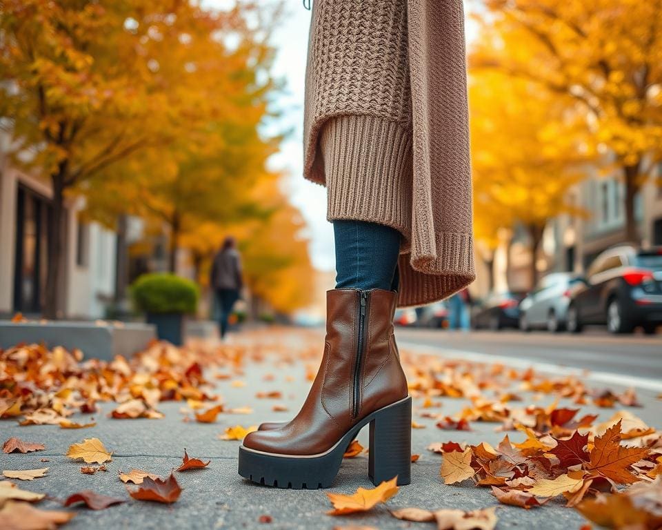Herbstmode mit Plateau-Stiefel