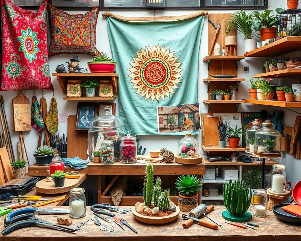 Upcycling Ideen mit alten Textilien, Holzreste und Glasbehältern