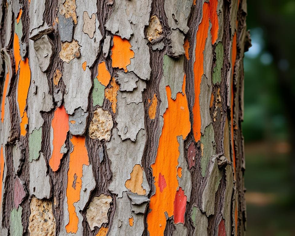 Bunt gefärbte Baumrinde