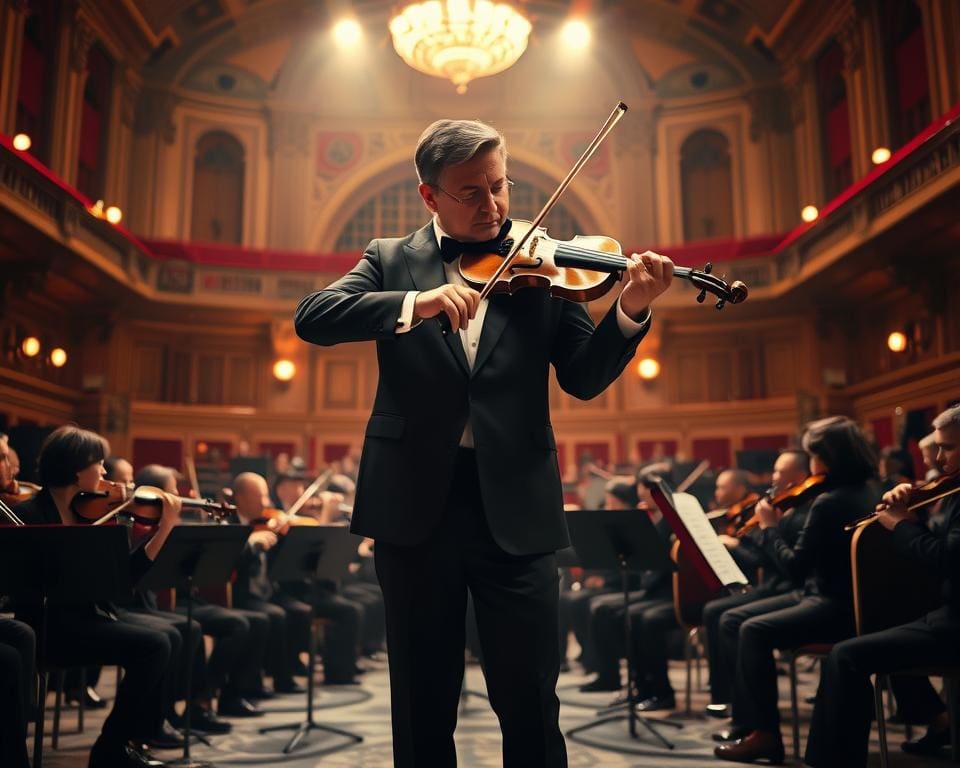 Violinist in einem Filmmusik-Orchester